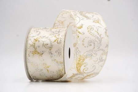 Cream Glitter Filigree Scroll Sheer Ribbon_KW0453GC-2-2